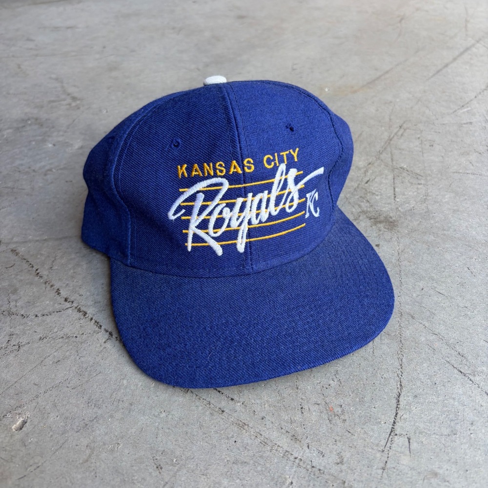 Vintage 90s Kansas City Royals Snapback Hat Drew Pearson MLB Blue Wool Blend